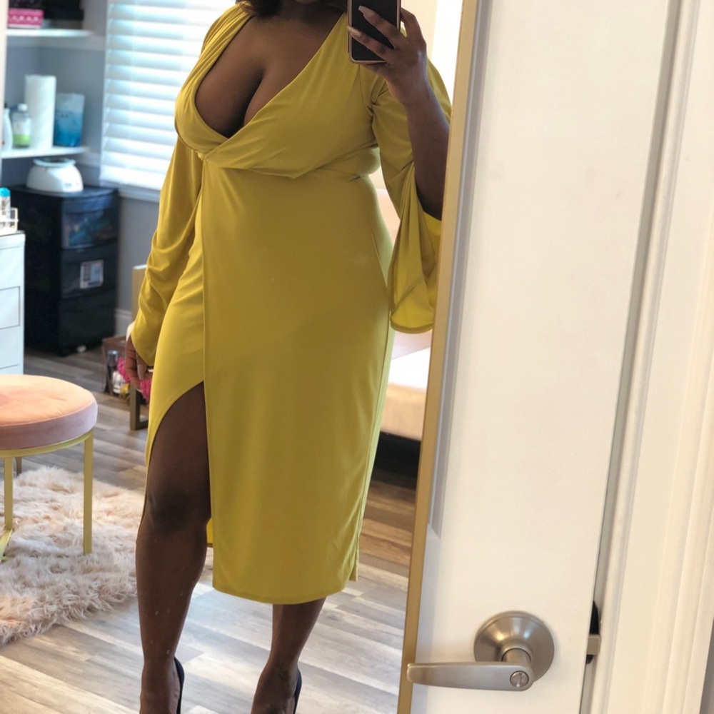 Mustard, yellow dress with side split